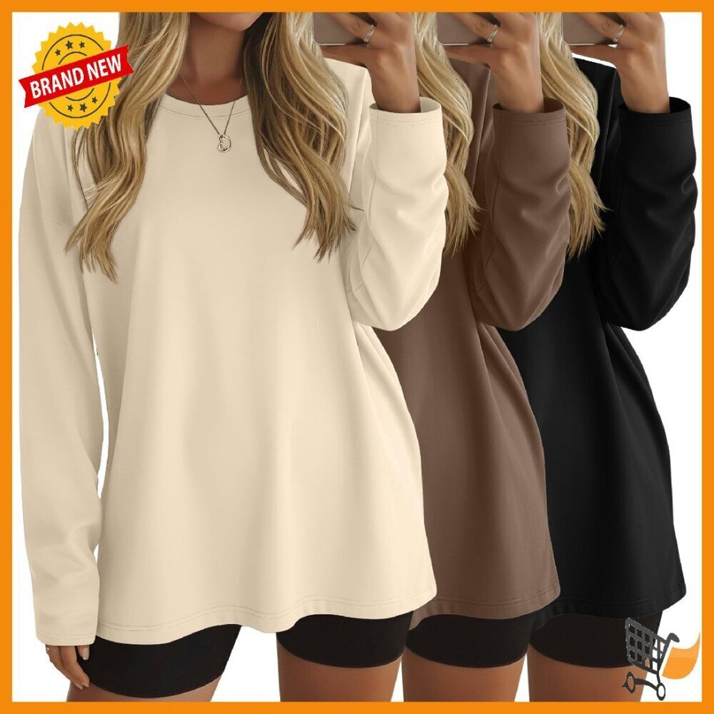 Oversized Cotton Long Sleeve Tees 3-Pack Loose Fit Gym Casual Tops